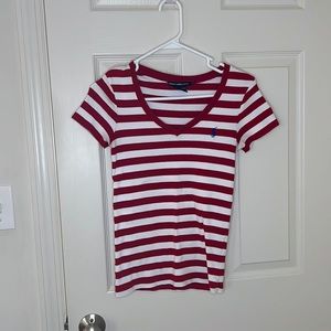 Ralph Lauren Sport red and white stripe v neck. Size M